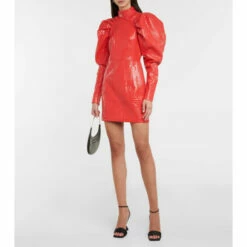 Rotate Birger Christensen Croc-effect Puff-sleeve Minidress