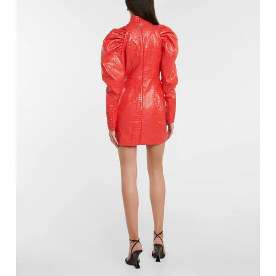 Rotate Birger Christensen Croc-effect Puff-sleeve Minidress - Image 2