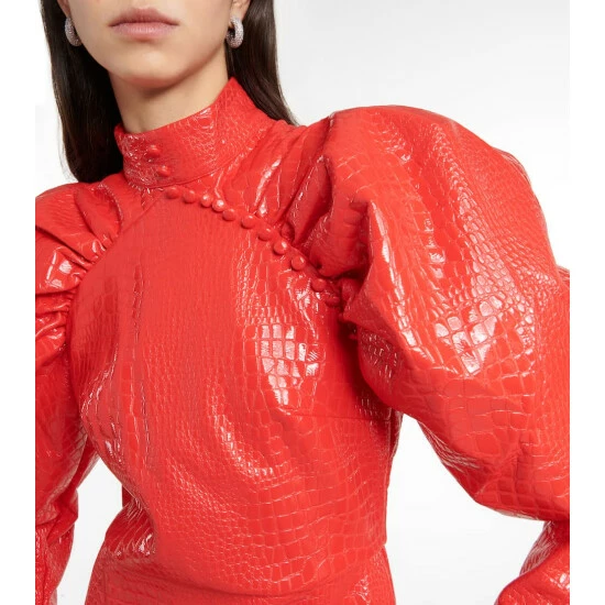 Rotate Birger Christensen Croc-effect Puff-sleeve Minidress - Image 3