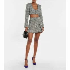 Rotate Birger Christensen Sequined Houndstooth Tweed Miniskirt
