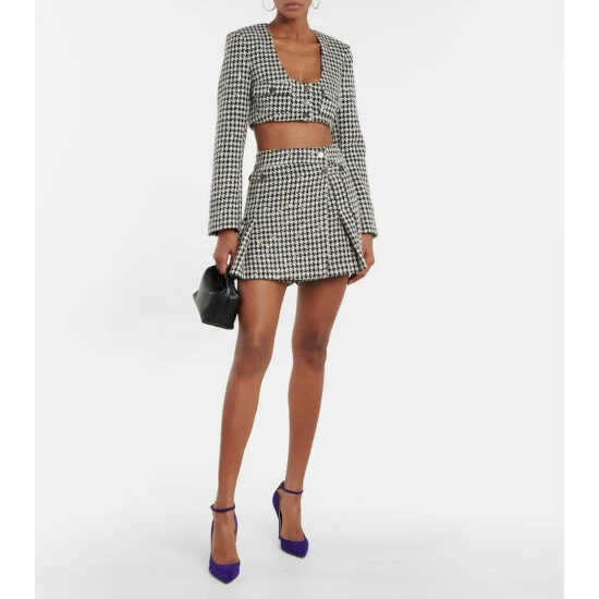 Rotate Birger Christensen Sequined Houndstooth Tweed Miniskirt