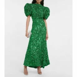 Rotate Birger Christensen Sequined Puff-sleeve Maxi Dress