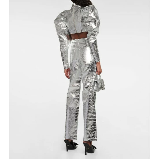 Rotate Birger Christensen Croc-effect High-rise Straight Pants - Image 2