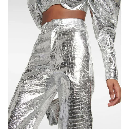 Rotate Birger Christensen Croc-effect High-rise Straight Pants - Image 3