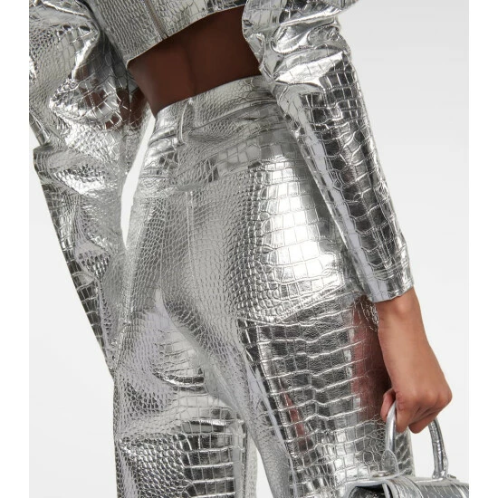 Rotate Birger Christensen Croc-effect High-rise Straight Pants - Image 4