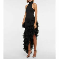 Rotate Birger Christensen Frilled High-neck Jersey Dress