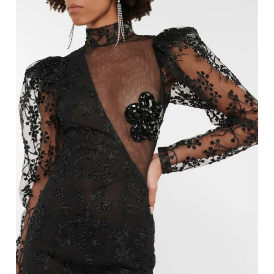 Rotate Birger Christensen High-neck Floral Mesh Midi Dress - Image 3