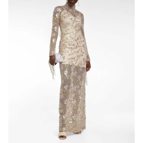 Rotate Birger Christensen Embellished Mesh Dress