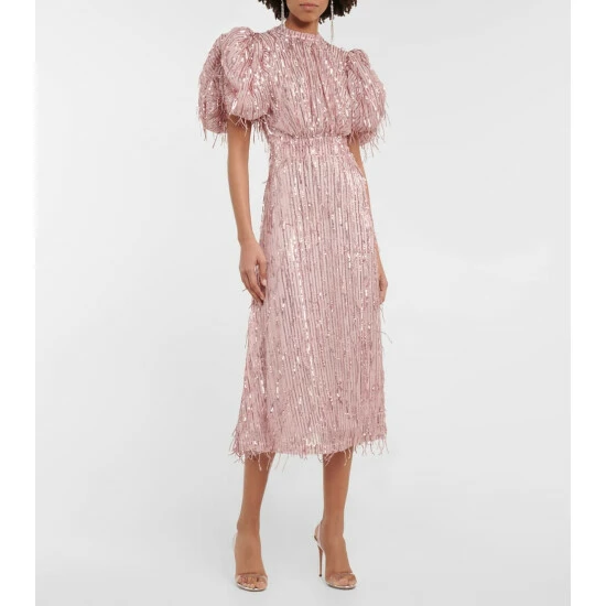 Rotate Birger Christensen Sequined Puff-sleeve Midi Dress