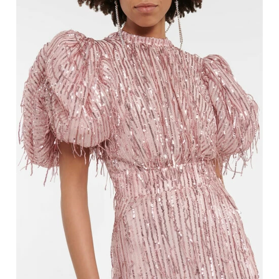 Rotate Birger Christensen Sequined Puff-sleeve Midi Dress - Image 3