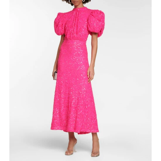 Rotate Birger Christensen Sequined Puff-sleeve Maxi Dress