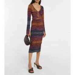 Rotate Birger Christensen Space-dyed Cutout Knit Midi Skirt