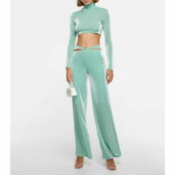 Rotate Birger Christensen Metallic Jersey Wide-leg Pants