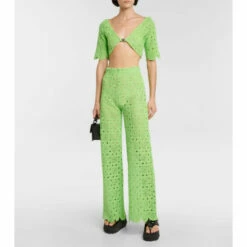 Rotate Birger Christensen Nola Crochet Cotton-blend Flared Pants