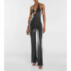 Rotate Birger Christensen Metallic Jersey Halterneck Jumpsuit
