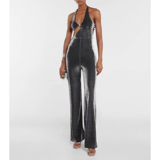 Rotate Birger Christensen Metallic Jersey Halterneck Jumpsuit