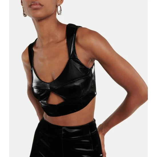 Rotate Birger Christensen Cutout Faux Leather Crop Top - Image 3