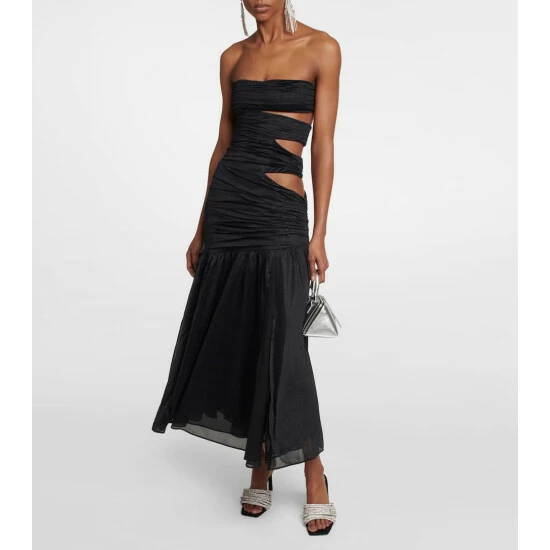 Rotate Birger Christensen Shania Lamé Cutout Jersey Midi Dress