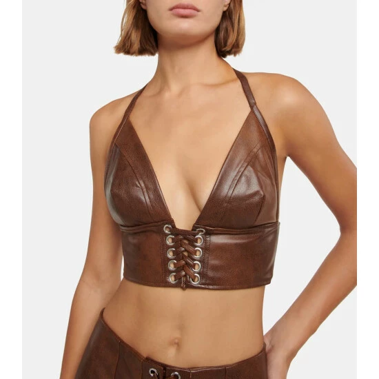 Rotate Birger Christensen Lace-up Faux Leather Crop Top - Image 3