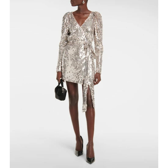 Rotate Birger Christensen Bridget Sequined Wrap Minidress