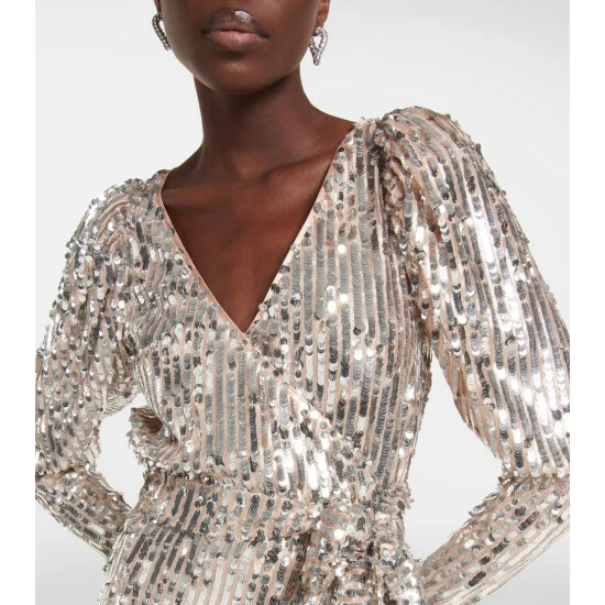 Rotate Birger Christensen Bridget Sequined Wrap Minidress - Image 3