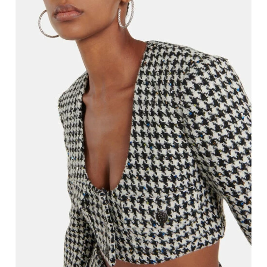 Rotate Birger Christensen Sequined Houndstooth Tweed Jacket - Image 3